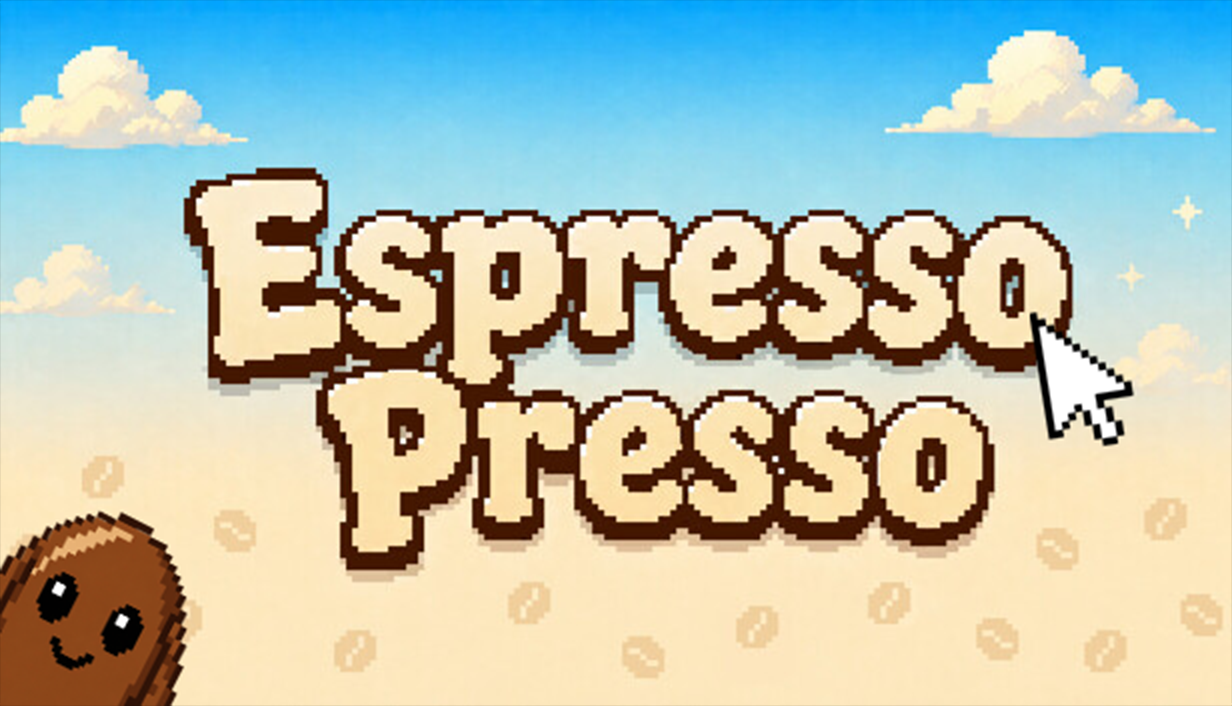 Espresso Presso key art beneath a bright blue sky